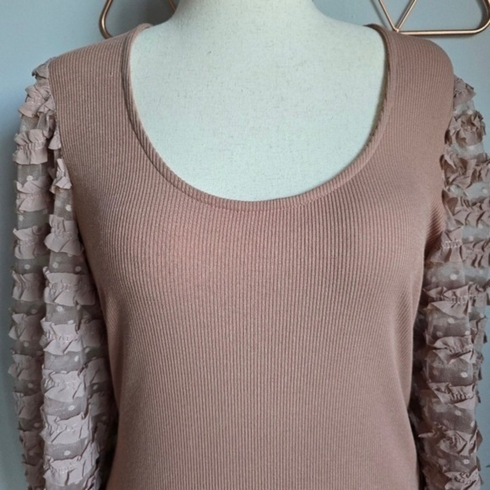 Anthropologie NEW Dolan Dusty Rose Ruffle Puff Sleeve Top SZ Large Coquette Boho - Picture 6 of 11